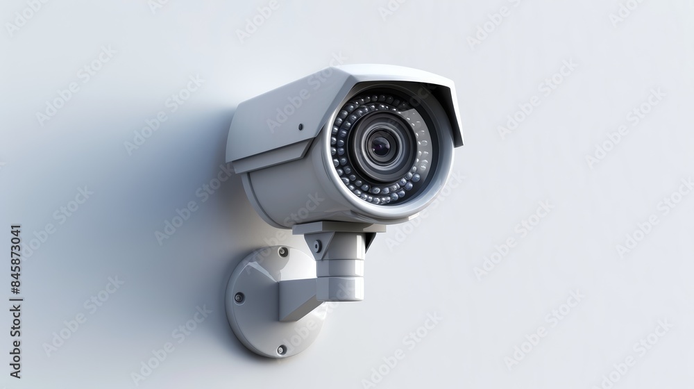 Modern home security white CCTV camera, mounted on an exterior wall, for outside safety system, isolated on a white background, photo-realistic details Modern home security white CCTV camera, mounted on an exterior wall, for outside safety system, isolated on a white background, photo-realistic details