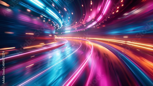 Neon light streaks in bright hues, forming a high-speed warp effect, ideal for cutting-edge tech presentations