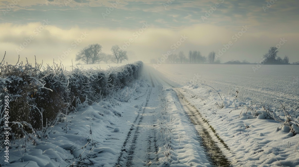 Winter hedge framing farmland Winter hedge framing farmland