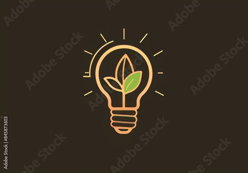 A minimalist line art logo featuring a light bulb and plant. photo