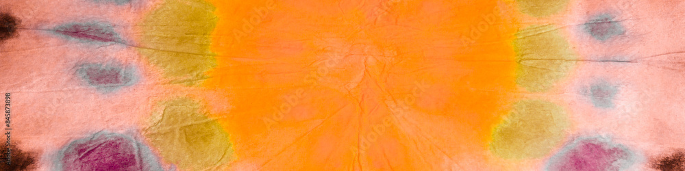 Fototapeta premium Orange Tie Dye Batik Patterns. Multicolor Fabric