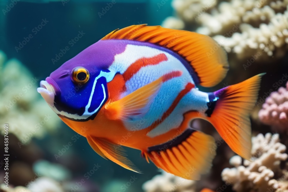 Fototapeta premium Colorful tropical fish on the background of a coral reef.
