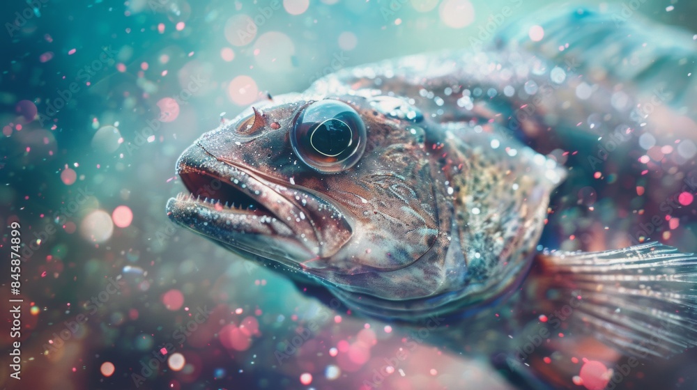 A close up of a fish with big eyes and mouth open, AI A close up of a fish with big eyes and mouth open, AI