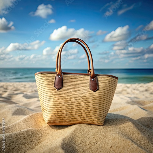 Wallpaper Mural Cute cream color shopper handbag on the beach. Torontodigital.ca