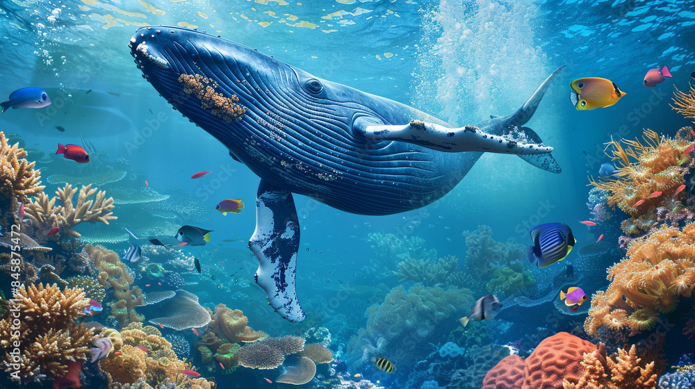 Obraz premium Majestic blue whale - Generative AI