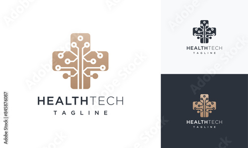 health technology logo design template. health digital technology logo design