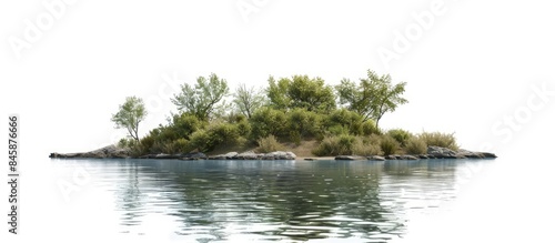 Isolated island and ocean set against a white backdrop photo