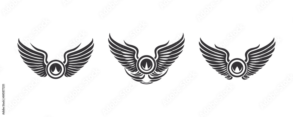 Set of wings silhouette vector illustration. Set of wings silhouette vector illustration.