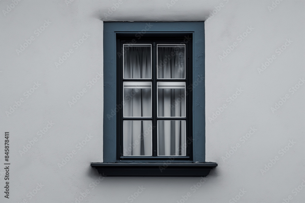 Black retro window on a white concrete wall Black retro window on a white concrete wall