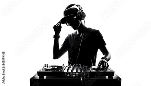 DJ Silhouette with Vinyl Turntables photo