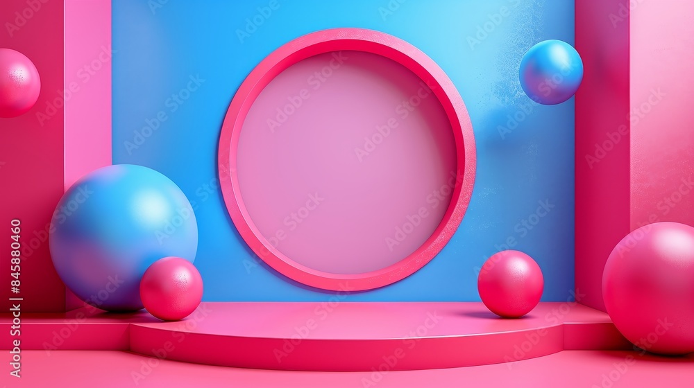 A pink and blue room with a pink and blue circle in the middle A pink and blue room with a pink and blue circle in the middle