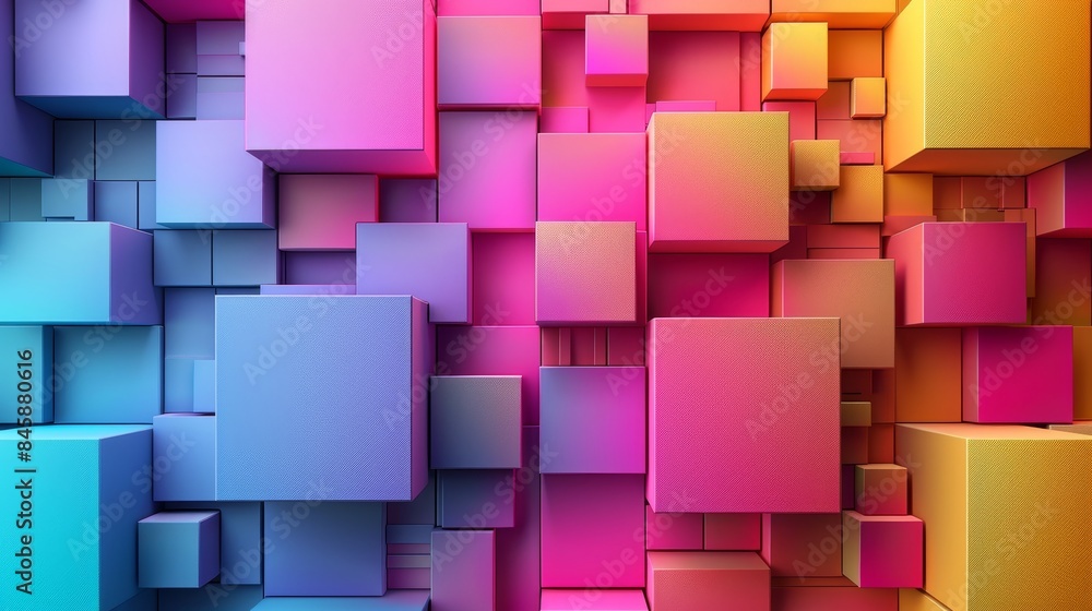 A colorful wall made of blocks with a pink and yellow background A colorful wall made of blocks with a pink and yellow background