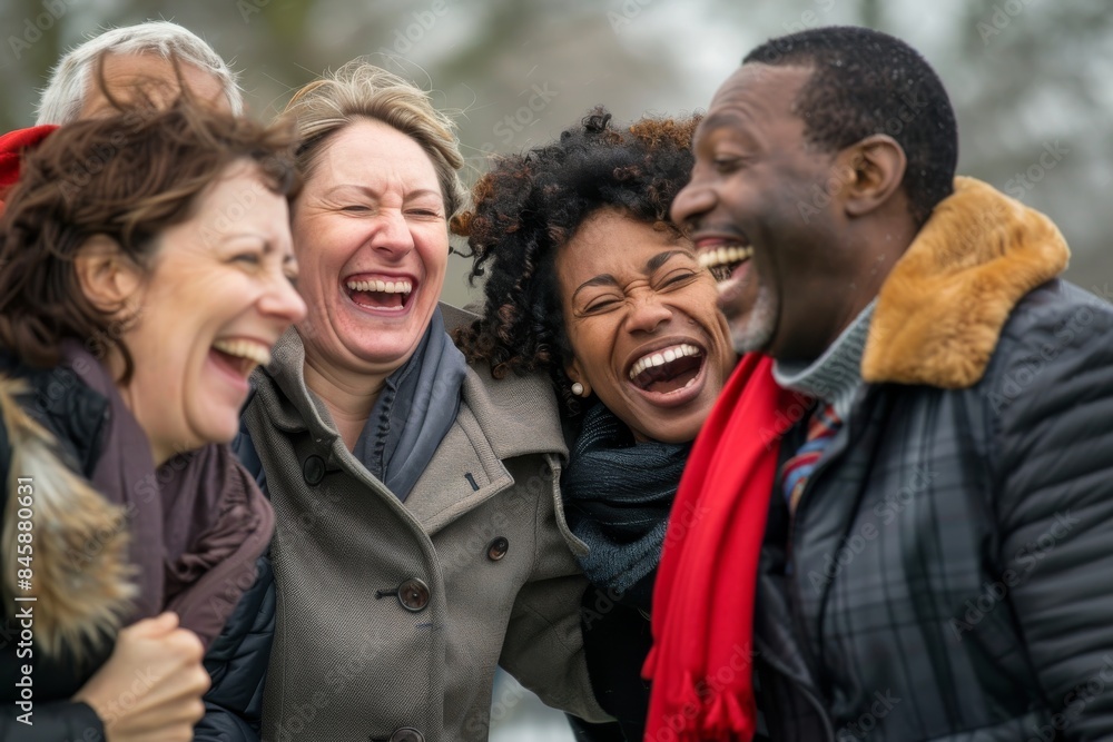 Group of diverse friends laughing and having fun together outdoors in a park Group of diverse friends laughing and having fun together outdoors in a park