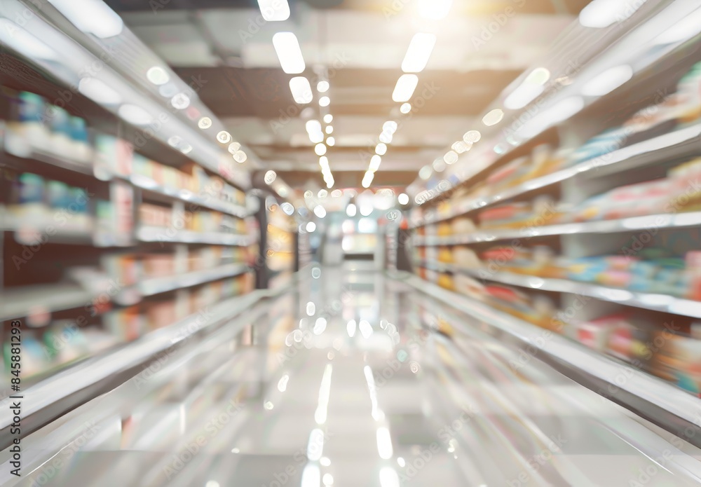 The supermarket aisle and shelves are blurred in the background. The supermarket aisle and shelves are blurred in the background.