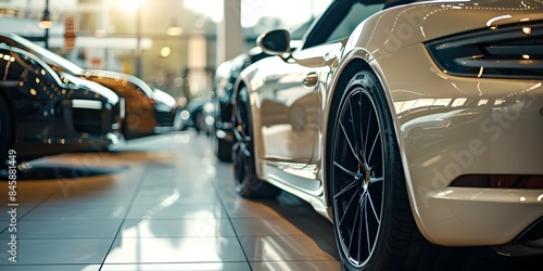Luxury cars displayed in showroom for sale or rent with leasing options. Concept Luxury Cars Showroom, Exquisite Vehicles, Premium Automobiles, Leasing Options photo