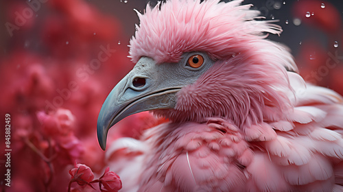 Flamingo pink close-up showcasing vibrant feathers and elegant posture. Flamingo's grace and vivid color come alive in this detailed shot, making flamingo's unique beauty