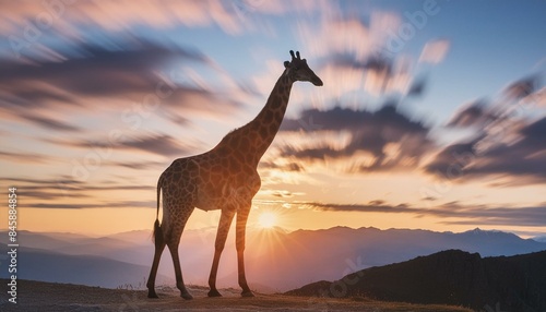 wild life animal  giraffe silhouette on the sunset  travelling concept