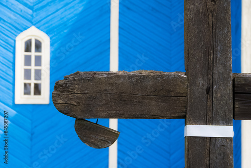 arm of the cross on the blue background photo