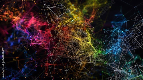 A tangled web of interconnected nodes and lines, representing the complexity of network topology in cybersecurity. photo