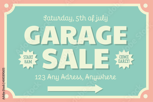 Garage sale sign. Vintage retro plate with text. Vector banner, poster, for advertising, marketing.