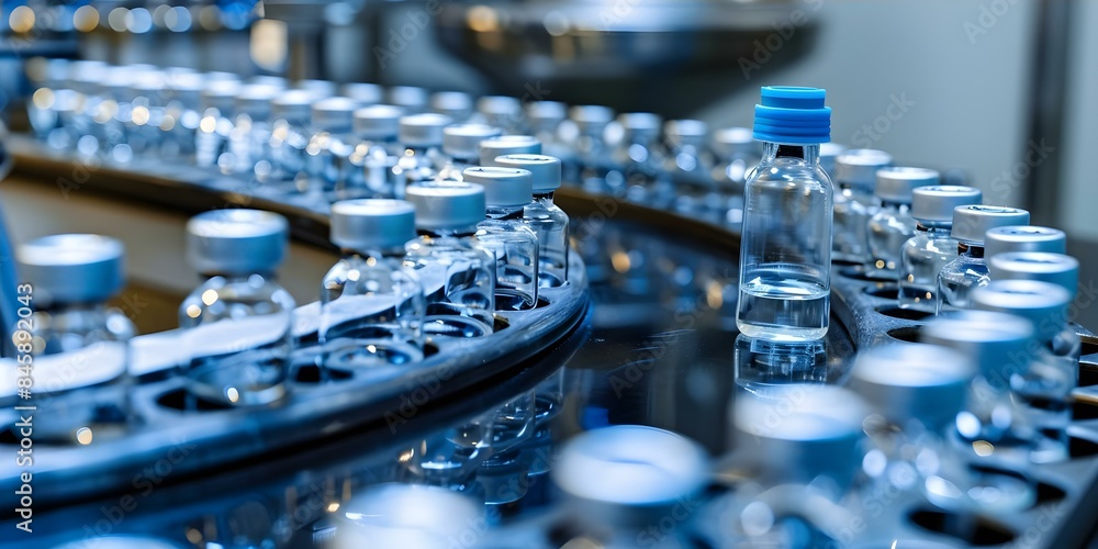 Production Line in Pharmaceutical Factory Manufacturing Medical Vials and Glass Bottles. Concept Pharmaceutical Manufacturing, Production Line Efficiency, Medical Vials, Glass Bottles Production Line in Pharmaceutical Factory Manufacturing Medical Vials and Glass Bottles. Concept Pharmaceutical Manufacturing, Production Line Efficiency, Medical Vials, Glass Bottles