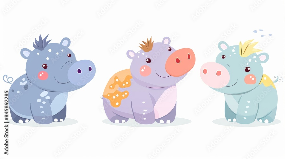 Obraz premium Hippo. Flat vector illustration of cute animal. Baby nursery art.