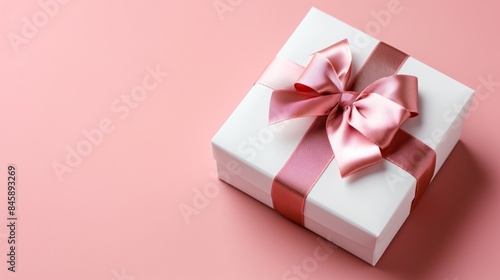 Wallpaper Mural White Gift Box with Satin Ribbon pink background Torontodigital.ca