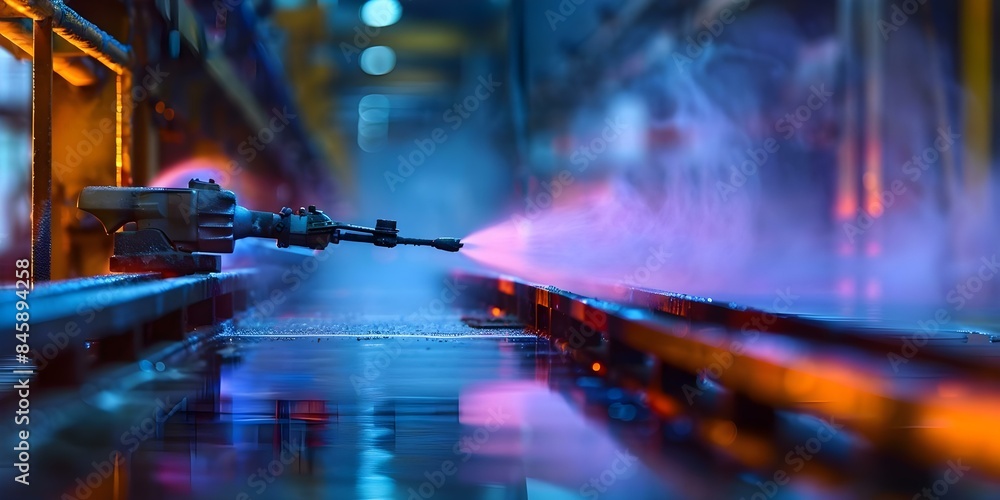 Powder Coating Process Metal Products sprayed with Powder Coat in a Factory. Concept Manufacturing Process, Powder Coating, Metal Products, Factory Equipment