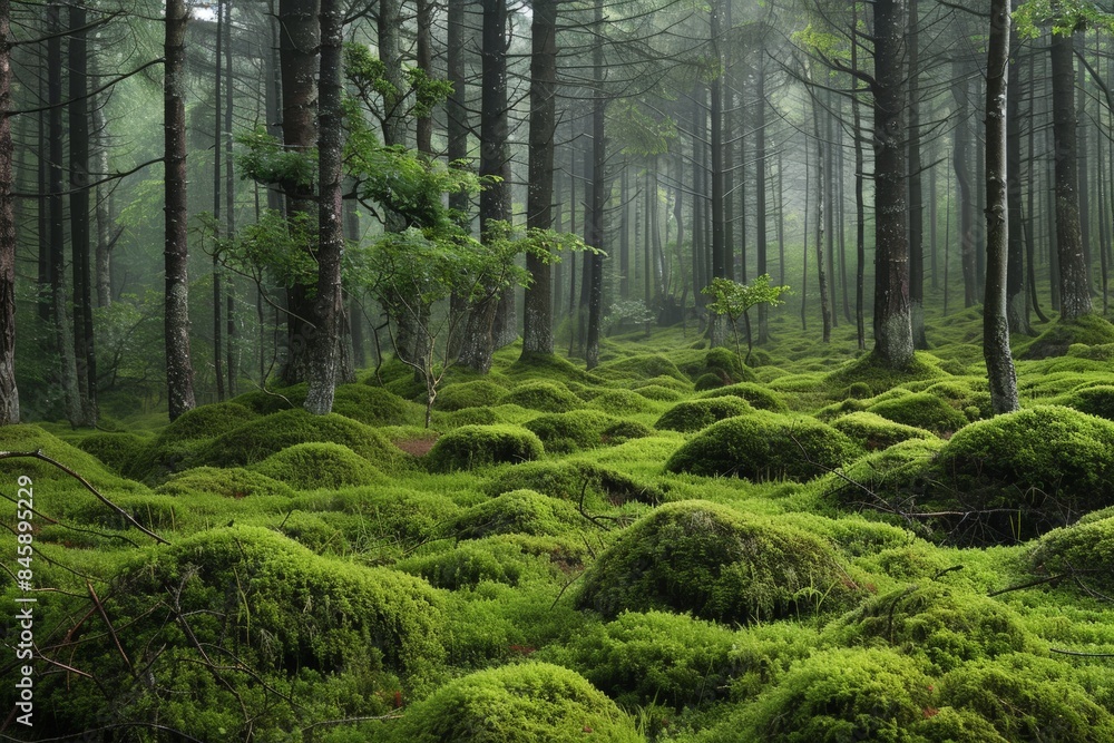 Moss-Covered Forest with Dense Trees Moss-Covered Forest with Dense Trees