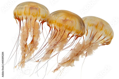 Assortment of jellyfish specimens isolated on white background for detailed observation photo