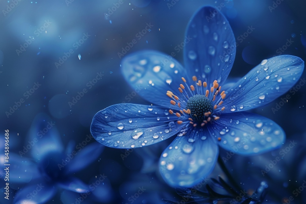 Close-Up of Blue Flower with Dew Drops Close-Up of Blue Flower with Dew Drops