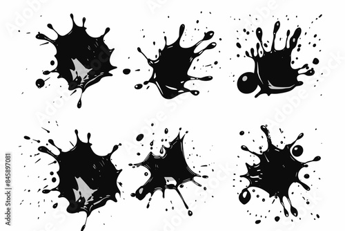 Blotter spots, liquid paint drip drop splash and ink splatter Ink drops and splashes, drip, splash, splat