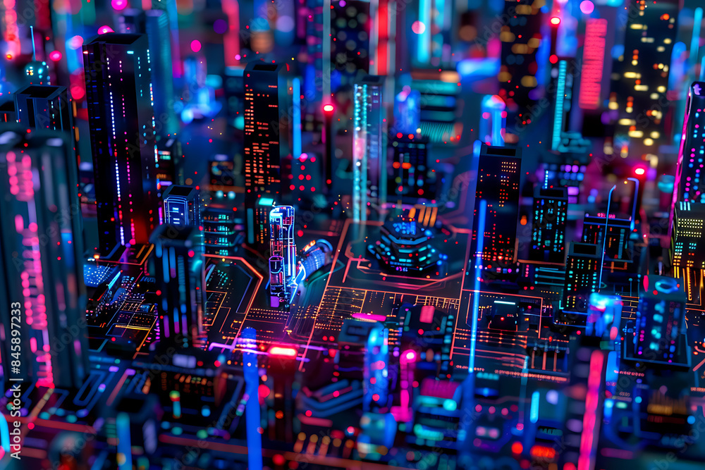 Inspired by electronic circuits, with lines, dots, and patterns imitating electrical pathways and microchips, creating a modern and high-tech visual effect Inspired by electronic circuits, with lines, dots, and patterns imitating electrical pathways and microchips, creating a modern and high-tech visual effect