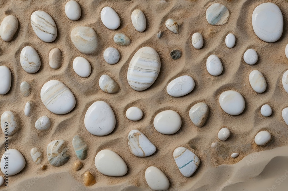 stones on fine sand abstract background, various marble, pebble, rock stones stones on fine sand abstract background, various marble, pebble, rock stones