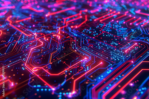 nspired by electronic circuits, with lines, dots, and patterns imitating electrical pathways and microchips, creating a modern and high-tech visual effect