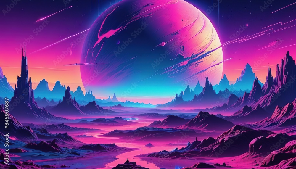 Alien planet fantasy landscape space background. Sci-fi horizontal ...