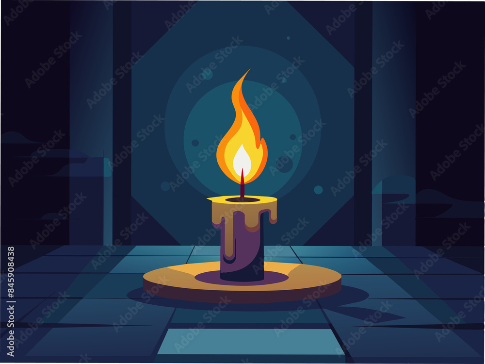 Fototapeta premium Candle flame flickering in a dark room