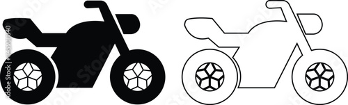 Motorcycle, bike, and motorbike icon set. Side view motorcycle for moped, scooter, roadster, sports, cruiser, touring, scrambler, trial bike, and chopper flat, line isolated on transparent background.