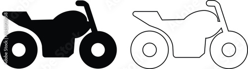 Motorcycle, bike, and motorbike icon set. Side view motorcycle for moped, scooter, roadster, sports, cruiser, touring, scrambler, trial bike, and chopper flat, line isolated on transparent background.