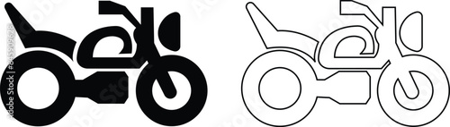 Motorcycle, bike, and motorbike icon set. Side view motorcycle for moped, scooter, roadster, sports, cruiser, touring, scrambler, trial bike, and chopper flat, line isolated on transparent background.