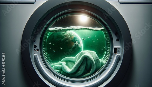 Greenwashing- oder Green-Shine-Konzept mit Waschmaschine photo
