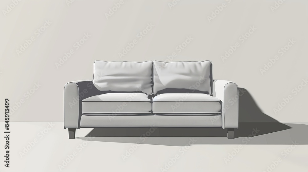 A 3D realistic vector illustration of a gray sofa with a shadow, depicted in a minimalistic style on a white background A 3D realistic vector illustration of a gray sofa with a shadow, depicted in a minimalistic style on a white background
