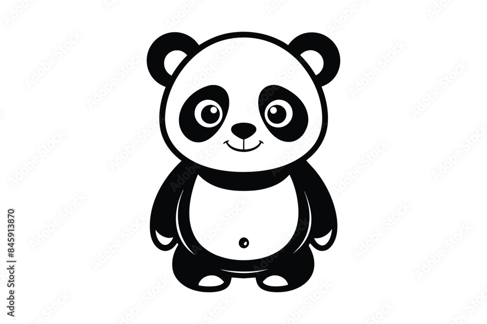 Fototapeta premium cute panda free vector illustration line art, white background