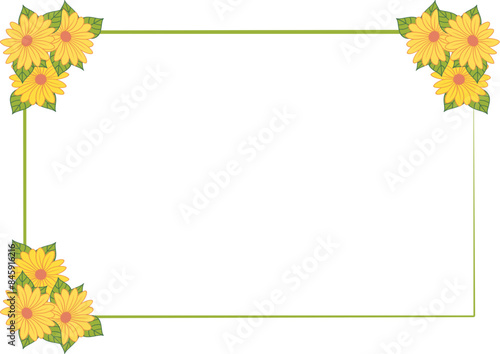 cornice con gerbere gialle -grafica vettoriale estate- primavera - tema spiaggia e mare-colore giallo, verde, arancione -ideale per sublimazione,scrapbooking, presentazione, slide,