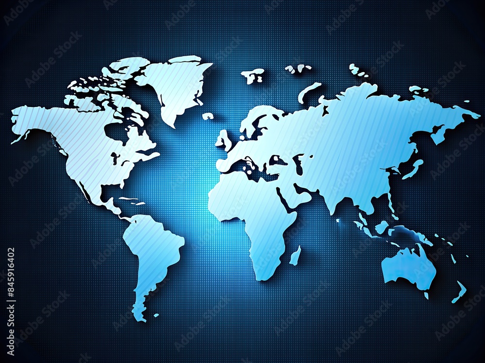 stylized blue map world on dark background highlighting continents countries digital network inspired design stylized blue map world on dark background highlighting continents countries digital network inspired design