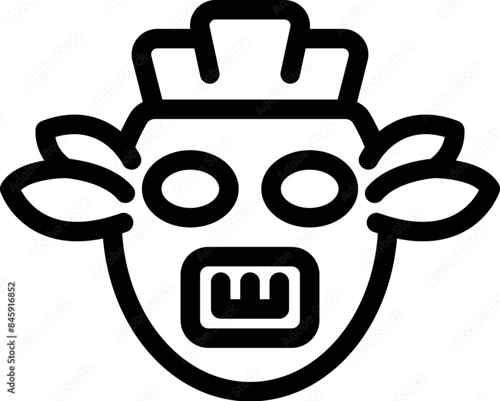 Simple and modern tiki idol face illustration in a line art style