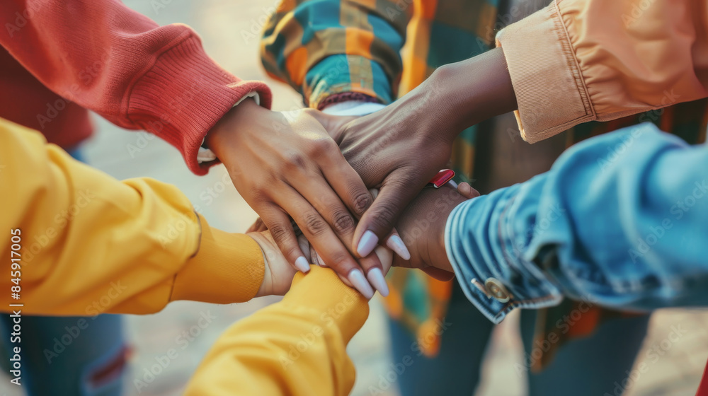 A group of diverse hands stacked together in solidarity symbolizing unity, teamwork, and the beauty of multicultural diversity. A group of diverse hands stacked together in solidarity symbolizing unity, teamwork, and the beauty of multicultural diversity.