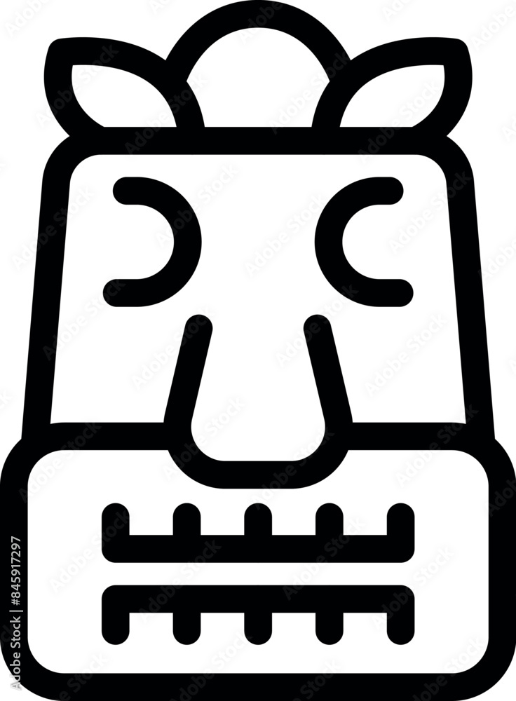 Simple and minimalist line art illustration of a tiki idol with big teeth and leaves on its head Simple and minimalist line art illustration of a tiki idol with big teeth and leaves on its head