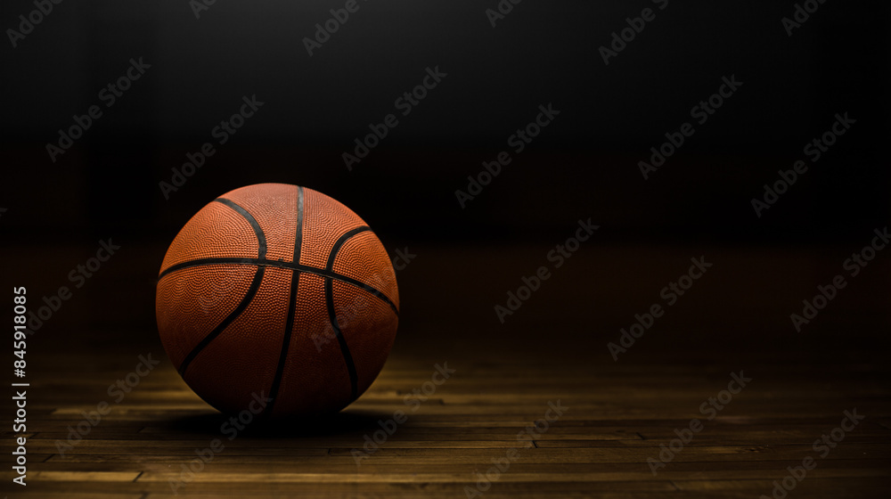 Basket ball on the court with a black background Basket ball on the court with a black background
