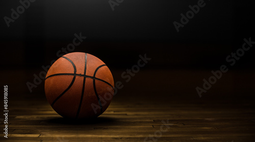 Basket ball on the court with a black background
